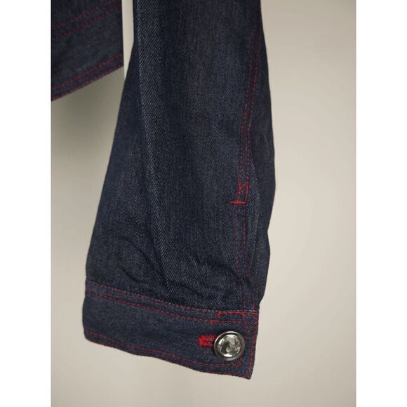 Unique Vintage Dark Denim rhinestone Western Boxy Crop Jacket S - Picture 5 of 9